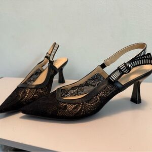 NEW! Elegant Black Lace Slingback Heels NEVER WORN